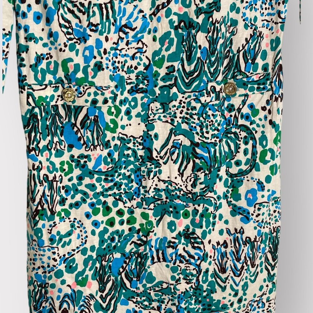 Lilly Pulitzer Size S Green Blue Sea Oat Escapades Corine Pima Cotton Mini Dress - Picture 5 of 8